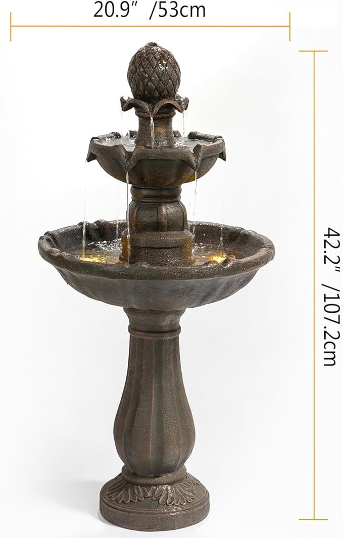 Outdoor Water Fountain –42.2 in. Tall Large Floor-Standing Bird Bath for Outside,3 Tier Elegant Waterfall Feature for Garden, Yard, Patio, Home Decor (Bronze Color)