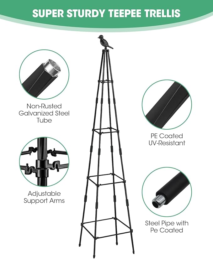 Trellis for Climbing Plants Outdoor, 2 Pack Plant Trellis Support for Climbing Vine, Plant Support Tower Cages Plastic Coated Metal Pipe Supports for Outdoor Indoor,Tomato cage (Black, 6 FT)