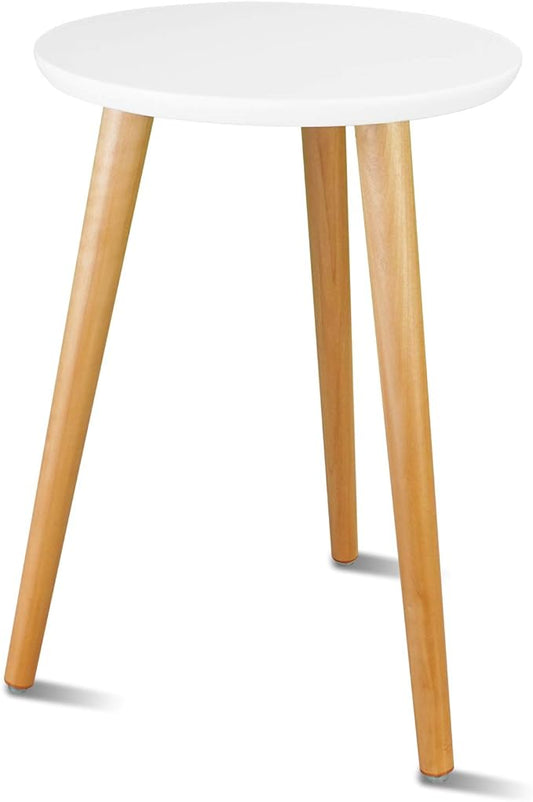 Uneedem Wood Mid Century Plant Stand for Indoor Plants, Modern Table, Tall Holder for Flower Pots, Small Round Side/End Table(A2 White, High: 16.5")