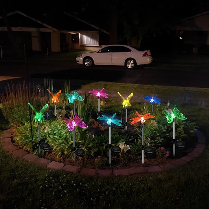 Anordsem Solar Lights Outdoor Decorations: Garden Stake Light Waterproof for Yard Decor Outside - LED Dragonfly Hummingbird Butterfly Lamp for Patio Pathway Home