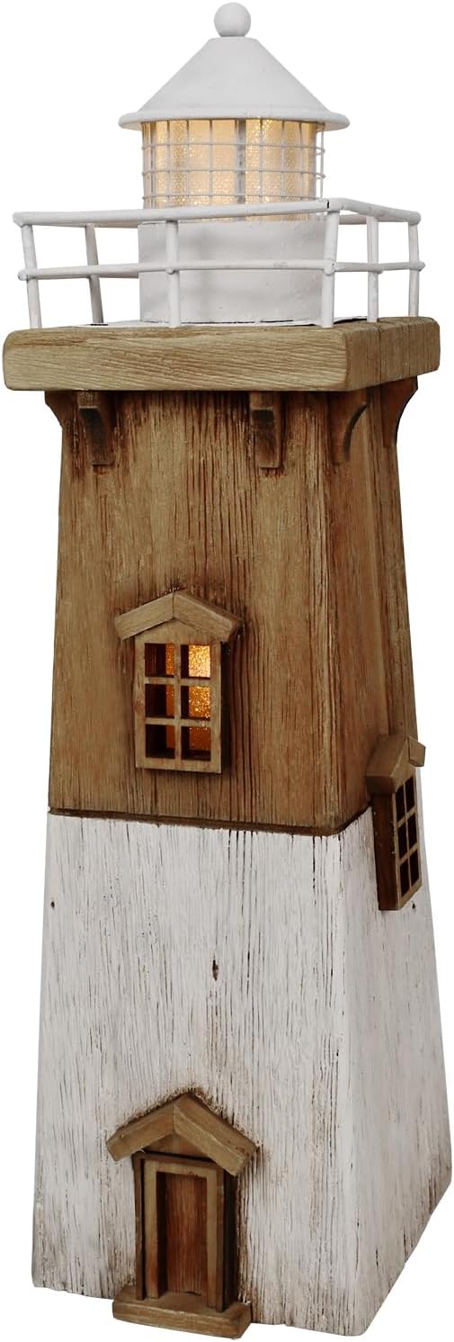 Wooden Lighthouse Decor with Light, Decorative Nautical Lighthouse Rustic Ocean Sea Beach Themed Lighthouse Decoration, Handcrafted Tabletop Nautical Themed Home Decor Bathroom Decor (13.78“H)