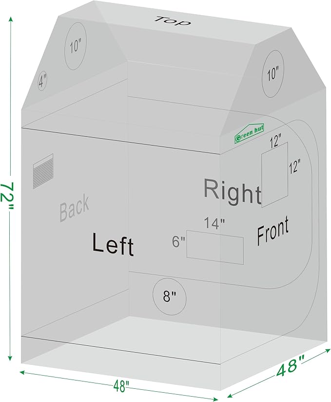 4x4 Grow Tent, 48"x48"x72" Roof Cube Plant Grow Tents with Observation Window and Floor Tray for Indoor Plant Growing Seedling
