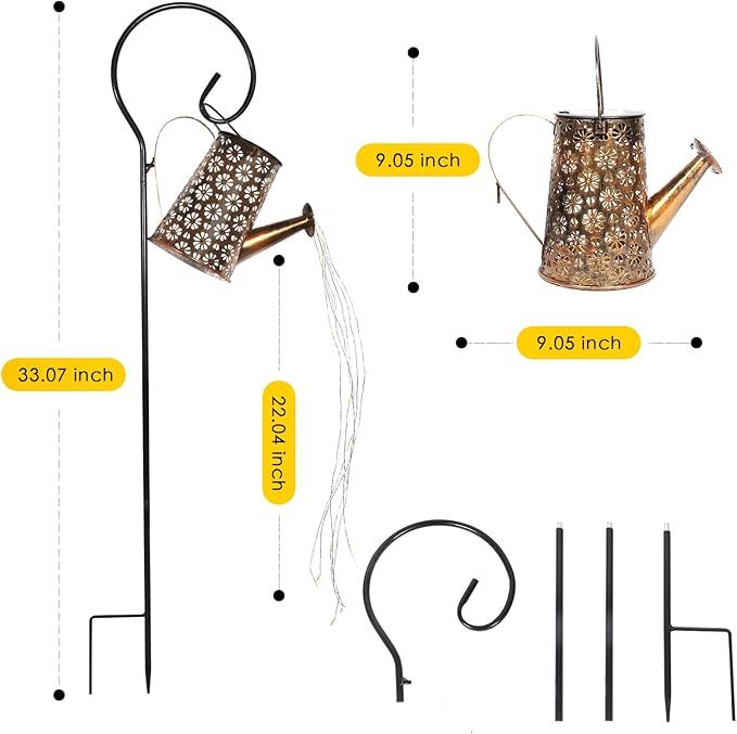 Solar Watering Can Lights Outdoor Waterproof, Retro Metal Hanging Lantern With String Lights, Garden Decor for Patio Porch Lawn Driveway Yards Backyard Pathway