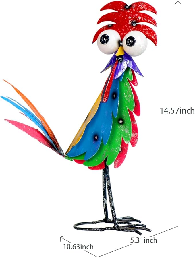 Natelf Outdoor Wacky Metal Rooster Yard Statue Decoration Roosters Decor Garden Statues Chicken Figurine Outside Decorations for Courtyard