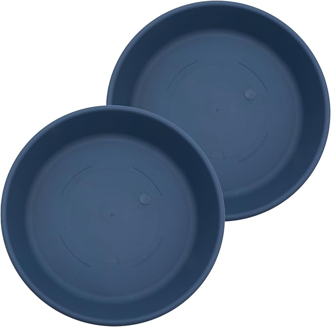 The HC Companies 12 Inch Round Plastic Classic Plant Saucer - Indoor Outdoor Plant Trays for Pots - 12.5"x12.5"x2.13" Slate Blue (Pack of 2)
