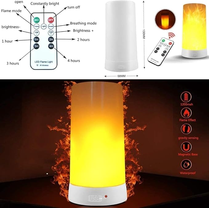 Led Flame Light,USB Rechargeable LED Fire Candles Outdoor Hanging Lamps with Remote for Home Party Halloween Christmas Decoration (Warm White)