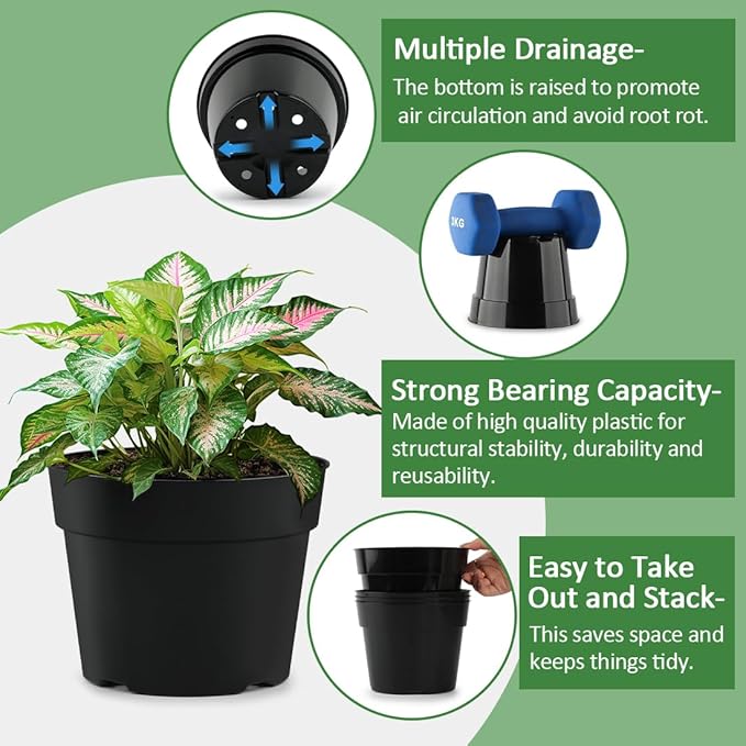 15 Pack 4/6/8 Inch Plant Nursery Pots, Thickened Plastic Pots for Plants with Drainage Holes, Sturdy Seedling Pots, Seed Starting Pots, Flower Pots for Indoor Outdoor Plants, Black