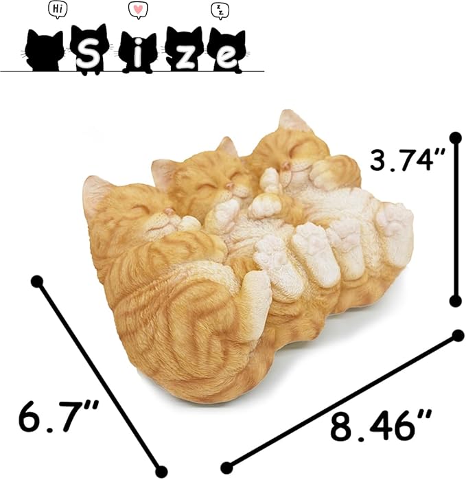 Sleeping Orange Tabbies Cat Garden Statue Decor, Resin Realistic Sculptures Gift for Cat Lovers, Pet Memorial Stones for Loss of Pet, Kitty Figurine Art Decoration for Indoor Outdoor Home