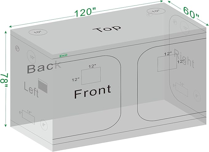 10x5 Grow Tent, 120"x60"x78" 600D Mylar Hydroponic Growing Tents for Plants Inside Reflective Grow Tent Growing Room Hydroponic System