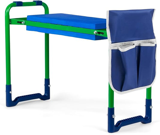 Heavy Duty Garden Kneeler and Seat, Convertible 2-in-1 Design with Thick EVA Cushion & Large Tool Bag, Support for Knee & Back Pain Relief, Durable Gardening Stool for Weeding, Planting
