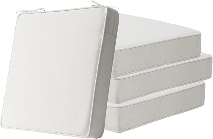 Square Corner Seat Cushions, 19" x 19" x 3", Set of 4, Indoor Outdoor Water Repellent Universal Chair Pads with Ties for Patio Furniture, Garden Deck Dining Chairs, Linen