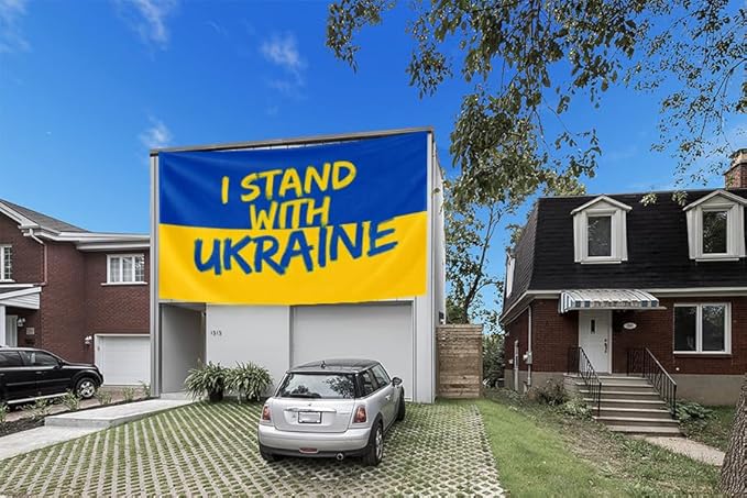 I Stand with Ukraine Flag Extra Large Flag 8x12FT Giant Ukrainian National Polyester Banner With 3 Grommets Fade Resistant Vivid Color For Patriotic Festival Events Party Decoration