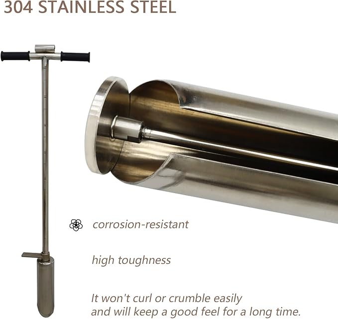 INTBUYING 40’’ Soil Sampler Probe Soil Test Probe with 9.8’’Sample Ejector and Foot Pedal T Rubber Handle Stainless Steel 2.7'' Dia for Soil Sampling Lawn Garden Farm