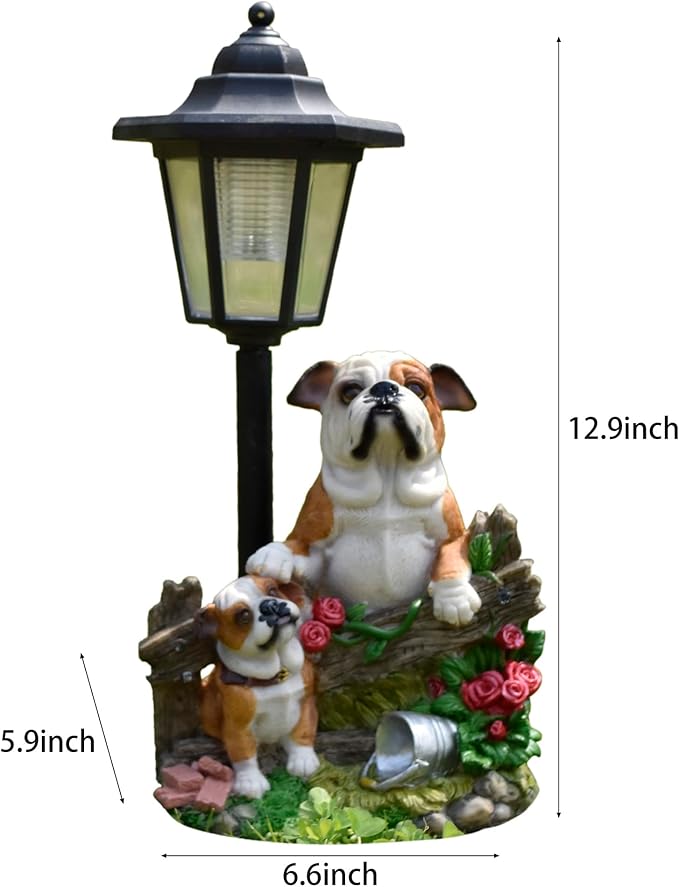 Solar Garden Outdoor Decor Statues Country Farm Bulldogs with Light,Outside-Outdoor Decorations Sculptures for Patio Yard Lawn Walkway Ornaments Clearance Gifts for Mom Grandma Birthday