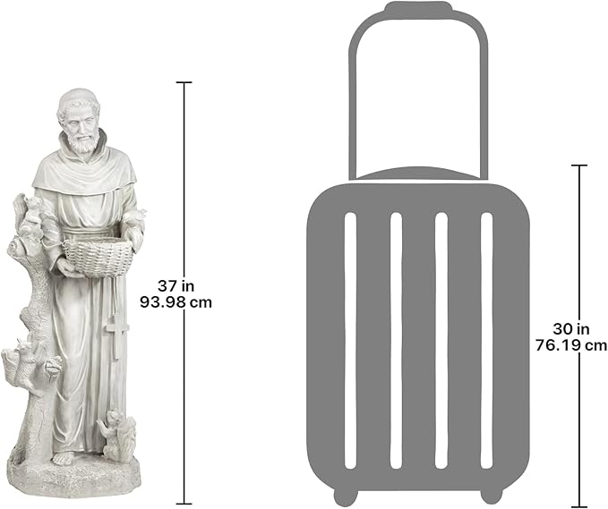 Design Toscano Nature's Nurturer Francis Assisi Religious Garden Decor Statue Bird Bath Feeder, Large, 37 inch, Cast Stone Resin, Antique Stone Finish