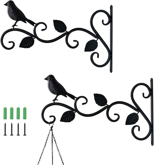 Hanging Plants Bracket 12" Bird Planter Outdoor Hooks Hangers for Flower Baskets Pot Bird Feeder Wind Chimes Lanterns Patio Garden Outdoor Indoor Metal Black, 2 Pack