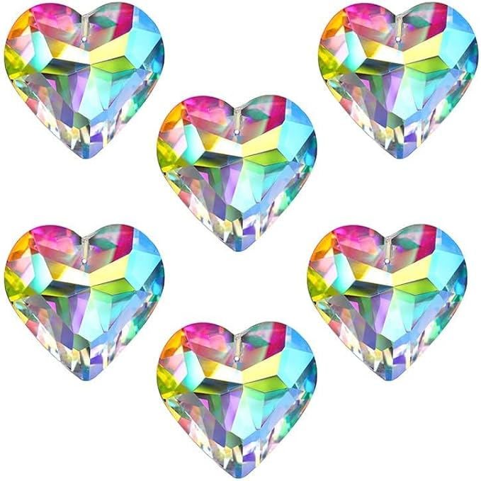 HDCRYSTALGIFTS 6pcs 50mm Crystal Heart Prism Suncatcher Window Sun Catchers Crystals Hanging Decorations Rainbow Maker Pendant Christmas Ornaments