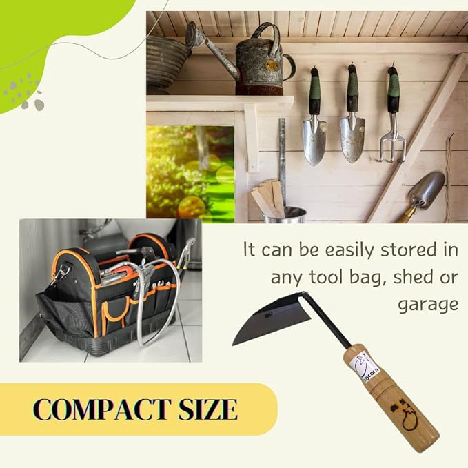 Japanese Sickle (Nejirigama) Durable Carbon Steel (SK85) Blade, Weeder Scraper Hoe, Hand Held Garden Tool, Blade Length 4.72inch