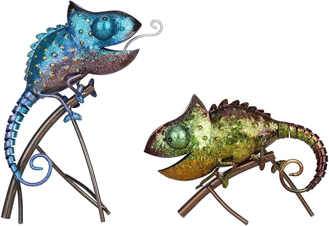 Tooarts Metal Chameleon Sculpture Wild Animal Figurine Indoor Outdoor Decoration Yard Statue for Home and Fairy Garden Decor