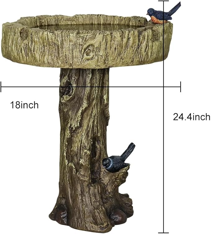 SKYFIRE 24.4” H Fibre Reinforced Concrete Outdoor Garden Bird Bath with Birds, Woodland Tree Trunk Decoration Yard Statue，Pedestal Birdbaths for Outdoors, Garden, Patio, Lawn, Backyard