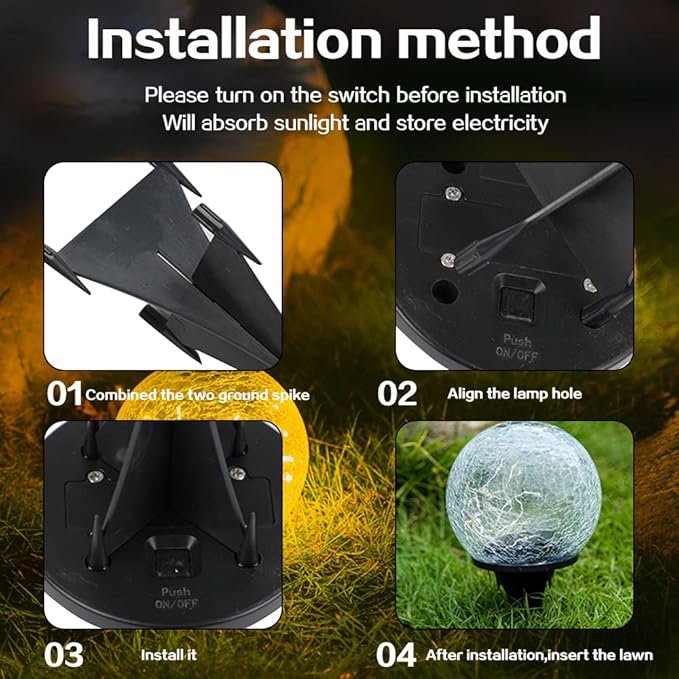 TOMEX 4 Pack Solar Garden Lights, Cracked Glass Ball Waterproof Warm White LED for Outdoor Decor Decorations Pathway Patio Yard Lawn, 4 Pack (4.7")