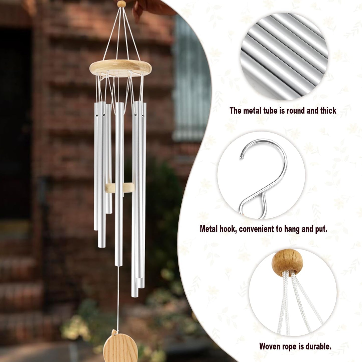 Wind Chimes for Outside Windchimes Outdoors Clearance Outdoor Wind Chimes Zen Garden House Decor Outdoors Garden Decor Sympathy Souvenir for Loss of Loved One (Silvery)
