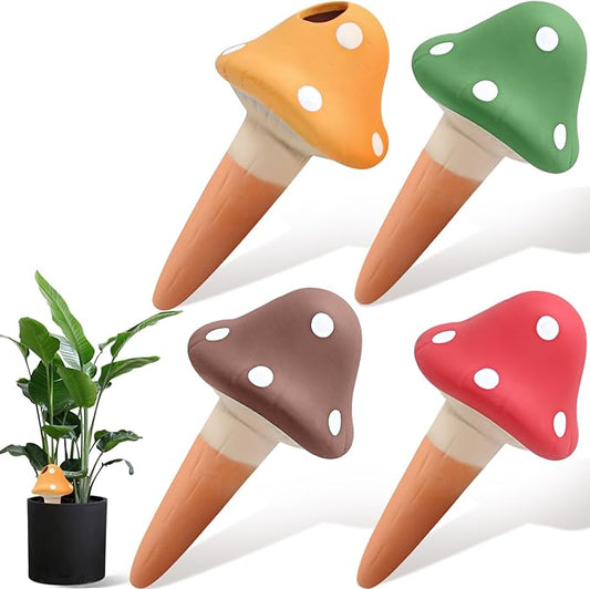 4PCS Terracotta Self Watering Spikes, Mushroom Shaped Self Watering Globes, Slow Release Self Watering Planter Insert, Plant Watering Globes for Indoor and Outdoor Plants