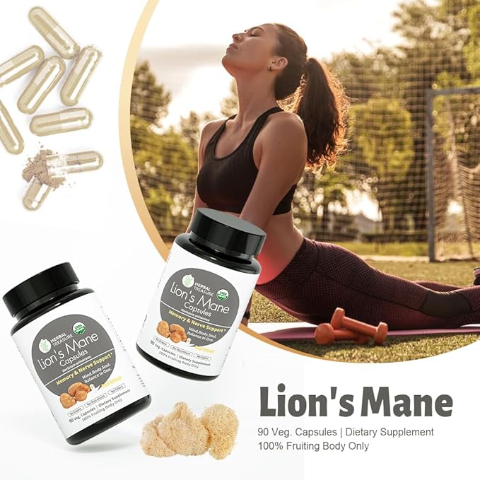 Herbal Treasure Lions Mane Supplement Capsules, 800mg Lions 90 Caps
