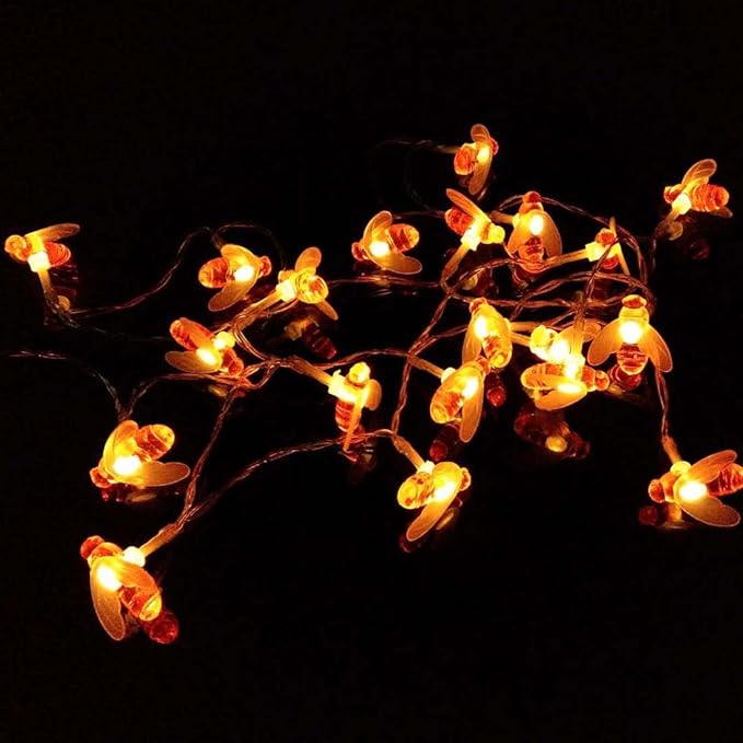 Remote Bee String Lights, 19.5Ft 40 Led Bee Shape Fairy String Lights Battery Operated String Lights for Garden, Patio, Lawn Decoration with Remote Control(Warm White)