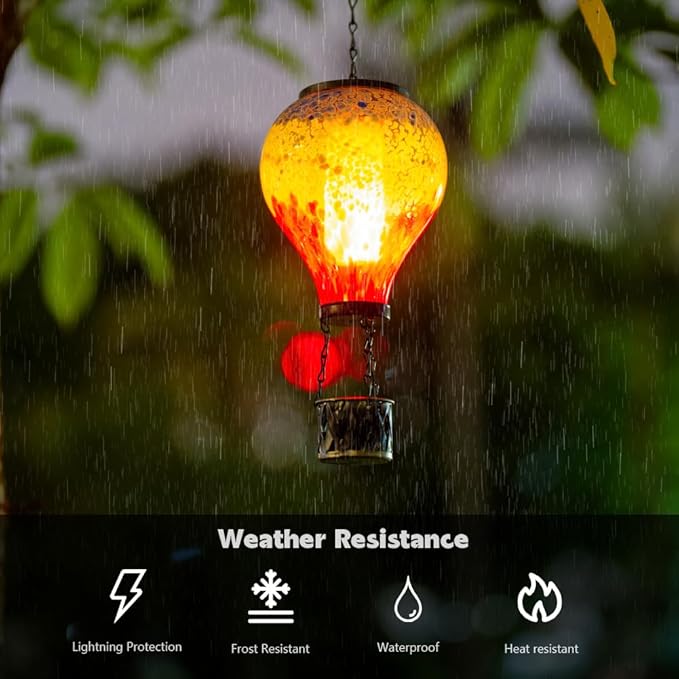 Starsoul Hot Air Balloon Solar Lantern with Flame Glass Hot Air Balloon Solar Light Waterproof Hanging Outdoor Lantern for Garden Yard Patio Decor