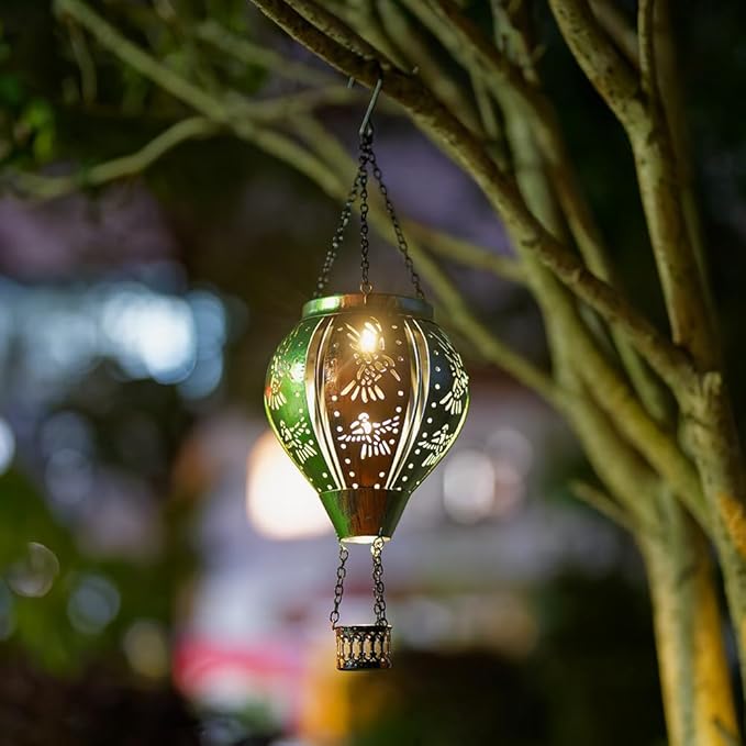 Hummingbird Solar Lantern Hot Air Balloon Outdoor Waterproof Lights, Metal Solar Hanging Lanterns Hummingbird Ornament for Garden Yard Patio, Hummingbird Gifts for Women Mom