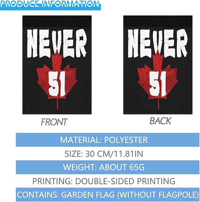 Never 51st State Canada Flag Vintage Garden Flag for Outside 12x18 Double Sided Novelty Garden Banner for Indoor