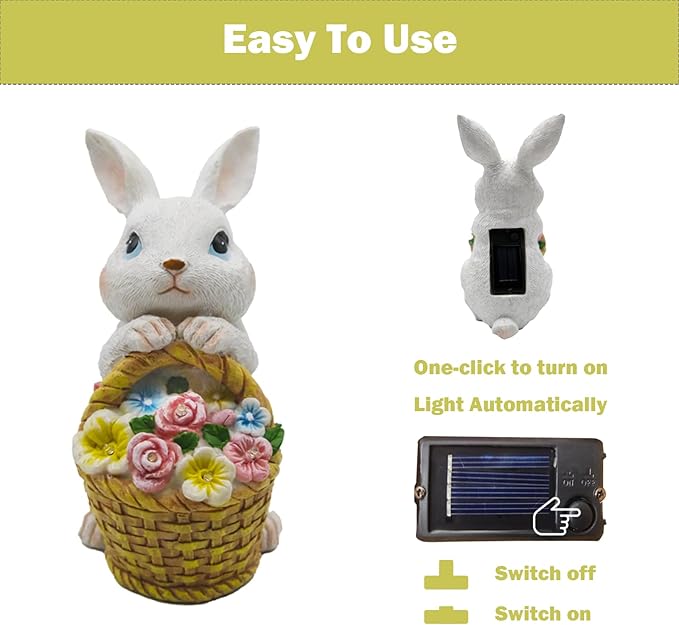 Solar Garden Outdoor Statues Rabbit Light,Lawn Decor Bunny Statue for Patio, for Indoor and Outdoor Decoration Housewarming Garden Lover and Easter