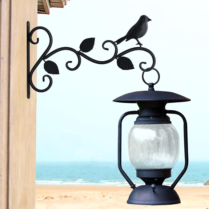 Hanging Plants Bracket 12" Bird Planter Outdoor Hooks Hangers for Flower Baskets Pot Bird Feeder Wind Chimes Lanterns Patio Garden Outdoor Indoor Metal Black, 4 Packs