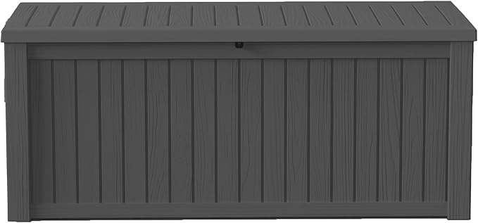 150Gal Outdoor Deck Box Waterproof, Lager Patio Storage Box Indoor and Outdoor Use, Lockable Resin Storage Bin for Patio Furniture Cushions Garden Tools, Package Delivery,UV Resistant-Black
