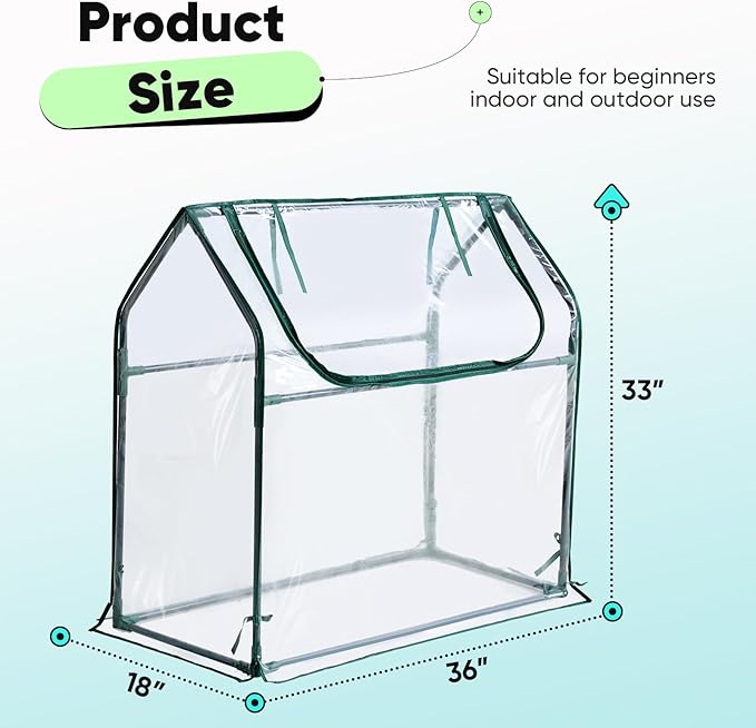 Quictent Portable Mini Cloche Greenhouse w/ Elevated Bottom, Reinforced High Light Transmission Waterproof UV-Resistant Hot House for Indoor Outdoor, 36" x 18" x 33", Clear