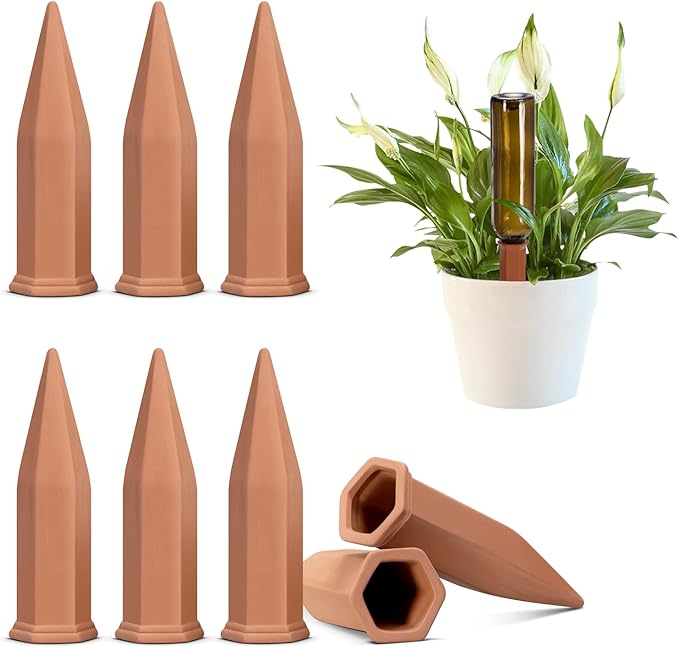 VIVOSUN 6-Pack Self-Watering Spikes, Hexagonal Terracotta Watering Stakes, Auto-Water Device, Planter Insert for Indoor & Outdoor Potted Plants