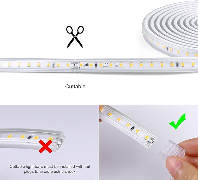 AIMENGTE Outdoor LED Strip Lights Waterproof, AC 110V, 360LEDs, 4000k LED Rope Lighting, Led Strip for Lawn Garden, Yard, Outside Christmas Decorations (9.9ft, Daylight)