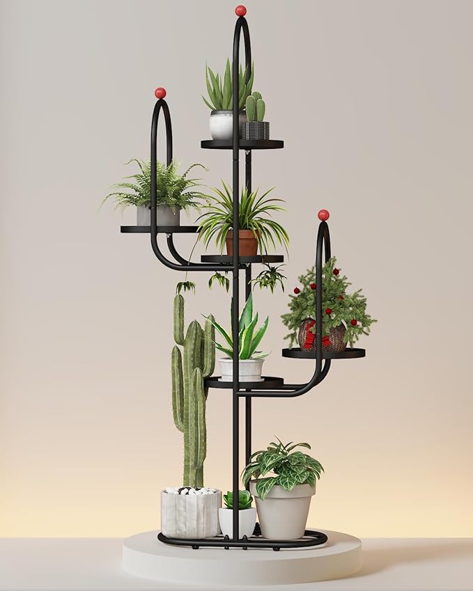Bamworld Cactus Plant Stand Indoor for Succulents Christmas Decor Corner Metal Flower Pot Stands 5 Tier Plant Shelf for Patio Garden Balcony Living Room Decor Black Designer Edition