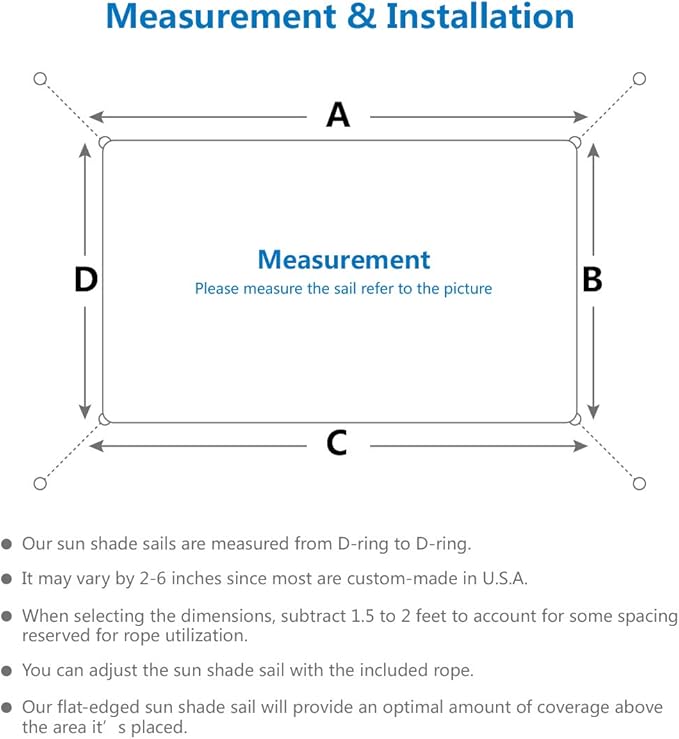 Eden's Decor Straight Flat-Edged Sun Shade Sail Rectangular 5' x 13' Blue UV-Blocking Outdoor Canopy Fabric Cloth Awning for Pergola Patio Garden Backyard Custom Size