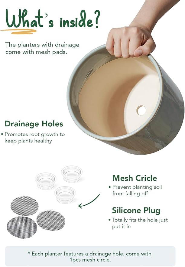 LE TAUCI Ceramic Plant Pots Indoor, 10 Inch 8 Inch 6 Inch Planters for Indoor Plants, Mid-Century Modern Flower Pots with Drainage Hole, Cylinder Round Planter Pots, Set of 3, Reactive Glaze Blue Gray