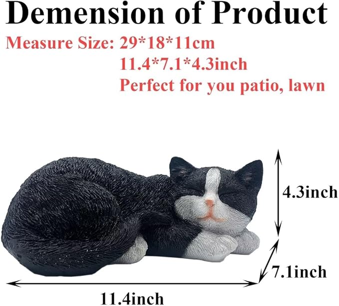 Outdoor Garden Decor - Sleeping Cat Figurine for Garden, Patio, Lawn & Yard Decoration. Perfect Mom and Cat Lover Gift