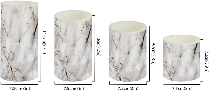 Flameless LED Battery Candles 4 PCS Pillar Candles with 18-Key Timer Remote Control Colorful Lights for Table Centerpiece Home Indoor Wedding Decoration, White Grey Marble