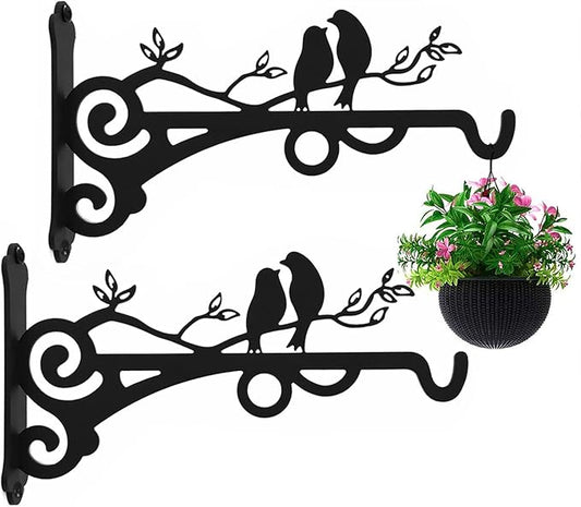 Multipurpose Hanging Basket Plant Brackets Outdoor Indoor, Heavy Duty Solid Steel Plant Hangers, Wall Mounted Lantern Hooks for Garden Plants Flower Light Bird Feeder, Pack of 2 Black