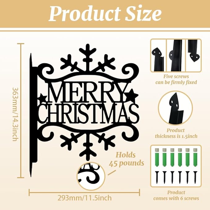 peacoblue Iron Plant Hangers Hooks for Outdoor Indoor Hanging Plants Flower Fern Pots Lantern Bird Feeder,11.5"x14.3" Weather Resistant Metal Wall Holder for Porch Garden Farmhouse(Merry Christmas)