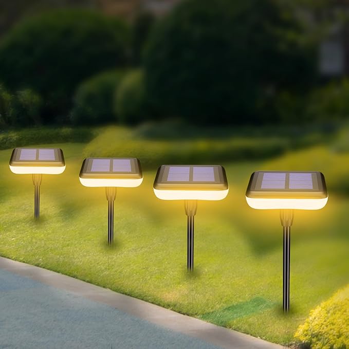 Solar Swaying Lights 4 Pack,Solar Path Lights Warm White LED Square,High Flexible Wire and Large Light Source P67 Waterproof, Solar Powered Suitable for Pathway Flower Pots Balcony Terrace Decoration