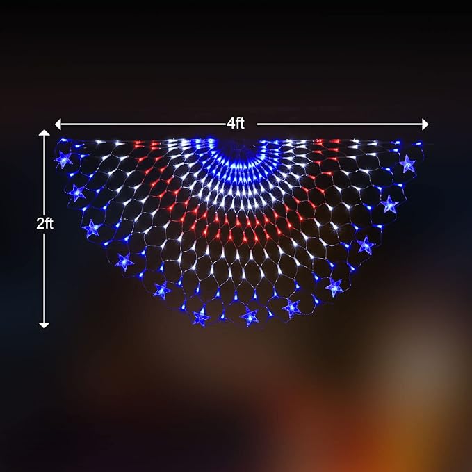 American Flag Lights, 243 LEDs Red White and Blue Lights Half Fan Flag Light, Waterproof US Flag Lights for Yard Garden, Festival, Holiday, 4th of July Independence Day Decorations