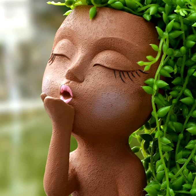 Face Planter, Head Planter, Women Faces Flower Pots, Plant Pots, Small Kissing Succulent Pots for Indoor Outdoor Plants, Cute Vase Home Decor, Brown