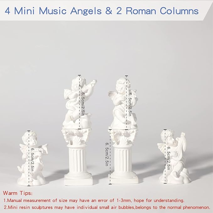 LIYAOLI 4pcs 2.7'' Cherub Decor & 2pcs Roman Decorative Columns Props Shooting,Little Angel Statues for Home Decor Adorable Music Small Angel Figurines