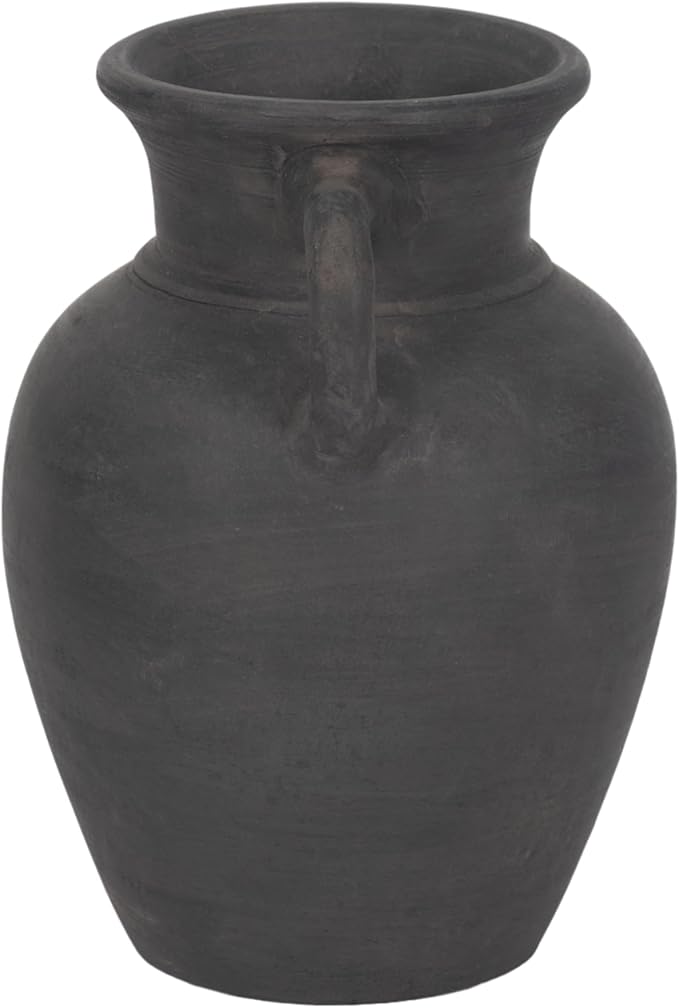 Sagebrook Home Black Boho Terracotta Vase - Amphora-Style Decorative Flower Holder for Home, Office & Living Room - 9" Black